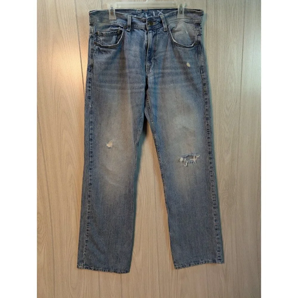 Helix N56 Mens Jeans 32x34 Blue Medium Wash Slim Boot Straight Loose Fade Denim